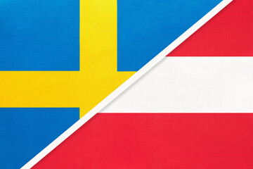 Sweden and Austria, symbol of national flags from textile. Championship between two European countries.