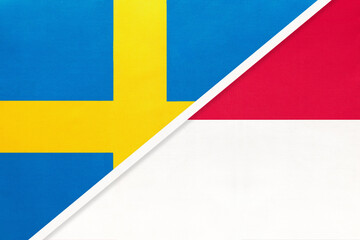 Sweden and Monaco, symbol of national flags from textile. Championship between two European countries.