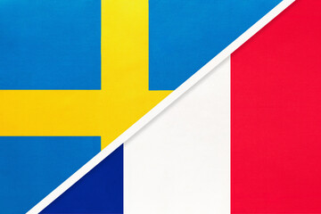 Sweden and France or French Republic, symbol of national flags. Championship between two European countries.