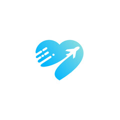 Logo template of love and airplane. Simple flat style. Vector logo template ready for use.