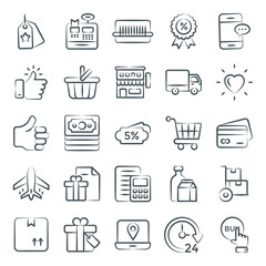 
Online Shopping Line Icons Pack 
