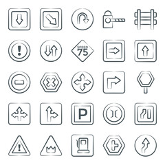
Trendy Road Sign and Symbol Icons in Modern Line Style Pack 
