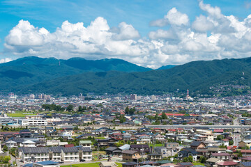 Suwa City view from Hokuto Shrine in Suwa, Nagano Prefecture, Japan.