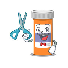 Pills drug bottle talented barber cartoon character design working in the barbershop