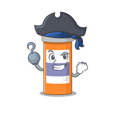 one hook hands Pirate character pills drug bottle cartoon design