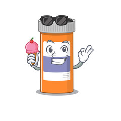A Caricature design concept of pills drug bottle with cone ice cream