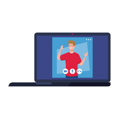 Man on laptop in video chat design, Call online conference and webcam theme Vector illustration