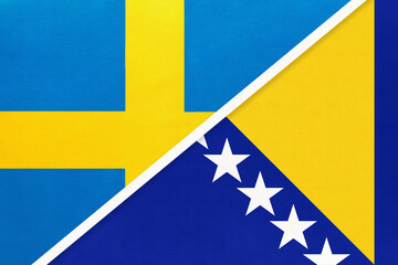 Sweden and Bosnia and Herzegovina, symbol of national flags from textile. Championship between two European countries.