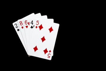 Nothing combination in poker on black background. Poker combinations concept.