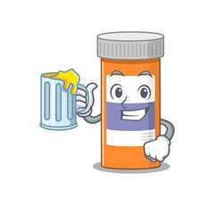 A cartoon concept of pills drug bottle toast with a glass of beer