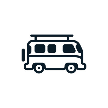 Van, caravan, travel outline icons. Vector illustration. Editable stroke. Isolated icon suitable for web, infographics, interface and apps.