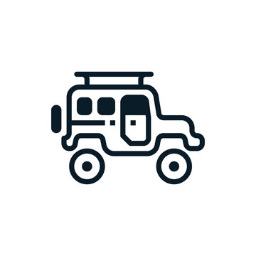 Jeep outline icons. Vector illustration. Editable stroke. Isolated icon suitable for web, infographics, interface and apps.