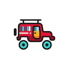 Jeep filled outline icons. Vector illustration. Editable stroke. Isolated icon suitable for web, infographics, interface and apps.