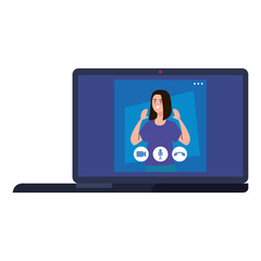 Woman on laptop in video chat design, Call online conference and webcam theme Vector illustration