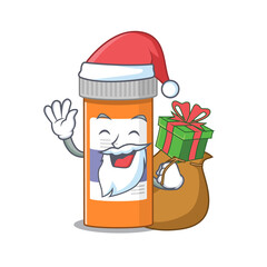 Cartoon design of pills drug bottle Santa having Christmas gift