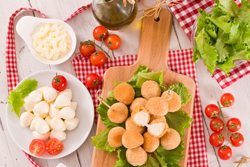 Fried Mozzarella cheese balls.	