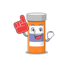 Pills drug bottle in cartoon picture design with Foam finger