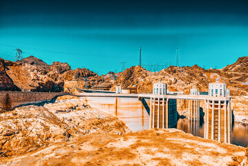 Famous and amazing Hoover Dam at Lake Mead, Nevada and Arizona Border.