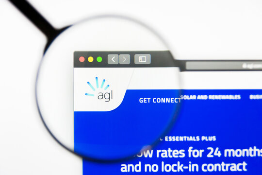 Los Angeles, California, USA - 12 March 2019: Illustrative Editorial, AGL Energy website homepage. AGL Energy logo visible on display screen