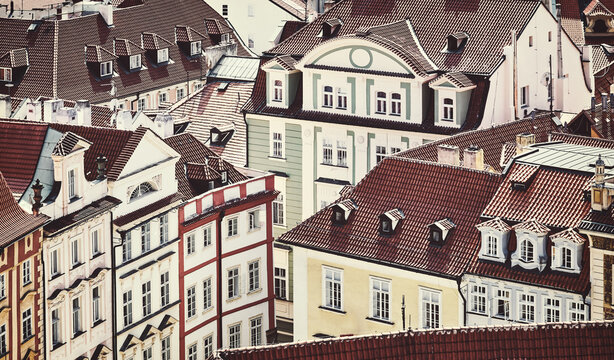 Retro toned picture of Prague Old Town architecture, Czech Republic.