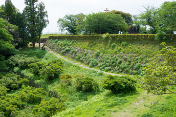 Remains of Hara castle in Shimabara, Nagasaki, Japan. It is part of the World Heritage Site -...