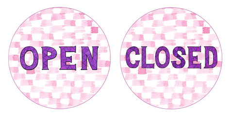 Signs Open and Close, hand painted watercolor illustration