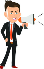 artwork of a businessman manager ceo employee worker salesman holding a megaphone mic announcing speaking loudly