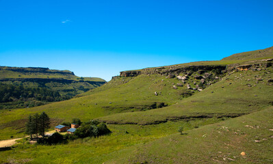 Fototapeta na wymiar Mountains High Landscape Drakensberg South-Africa, seen from Sani Pass, Place for Text
