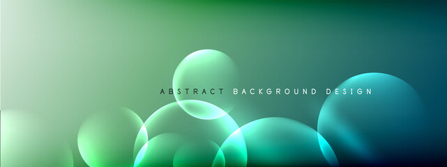 Vector abstract background liquid bubble circles on fluid gradient with shadows and light effects. Shiny design templates for text