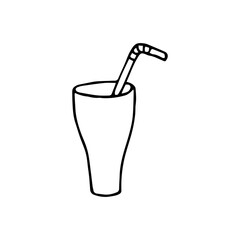 hand-drawn juice in a glass with a straw
