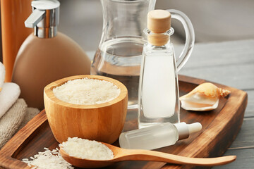 Healthy rice water on table