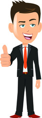 Businessman worker employee ceo manager standing smiling talking giving a big thumbs up for your success
