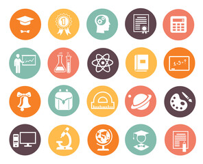 Knowledge and education theme icons. High school and college symbols set Isolated on white background