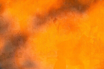 Walls and backgrounds Cement brightly colored, old orange walls with black stains, areas caused by moisture. Yellow skin with cracks and scratches, old rough orange plaster wall surface Artistic.