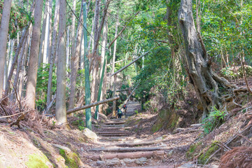 Approach to Atago Shrine on Mt. Atago in Kyoto, Japan. Atago Shrine is a Shinto shrine on Mount Atago, the northwest of Kyoto, Japan.