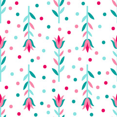 Seamless pattern plant flower abstract. Naive hand drawn design. Ornament for home decor, fabric, textile.