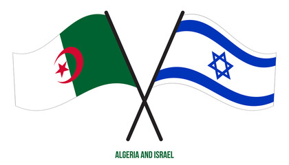 Algeria and Israel Flags Crossed And Waving Flat Style. Official Proportion. Correct Colors.