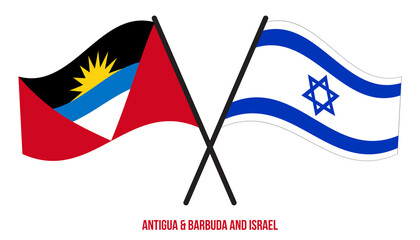Antigua & Barbuda and Israel Flags Crossed & Waving Flat Style. Official Proportion. Correct Colors.