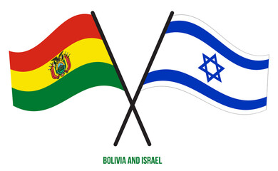Bolivia and Israel Flags Crossed And Waving Flat Style. Official Proportion. Correct Colors.