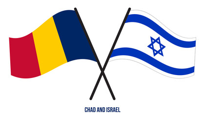 Chad and Israel Flags Crossed And Waving Flat Style. Official Proportion. Correct Colors.