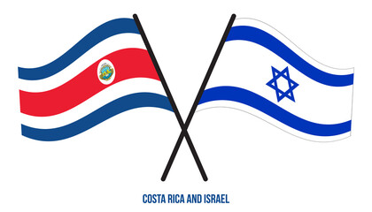 Costa Rica and Israel Flags Crossed And Waving Flat Style. Official Proportion. Correct Colors.