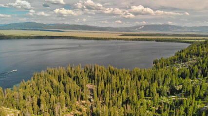 Beautiful aerial view of Jenny Lake in Grand Teton National Park