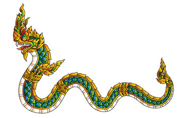 golden dragon or Serpent or Naga legendary animal of Thailand