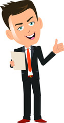 Fototapeta na wymiar Flat amazing artwork of a businessman manager ceo employee worker salesman holding a paper showing thumbs up