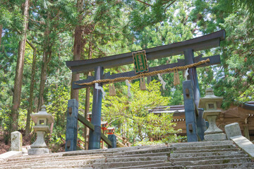 Approach to Atago Shrine on Mt. Atago in Kyoto, Japan. Atago Shrine is a Shinto shrine on Mount Atago, the northwest of Kyoto, Japan.