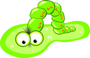 funny caterpillar walking watching on walkway flowers grasses green big eyes and hairs