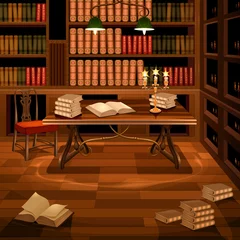 Selbstklebende Fototapeten Antikes Zimmer mit Bücherregal. Vektor-Illustration © ddraw