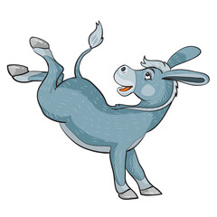 donkey kicks back hooves, cartoon illustration, isolated object on a white background, vector illustration,