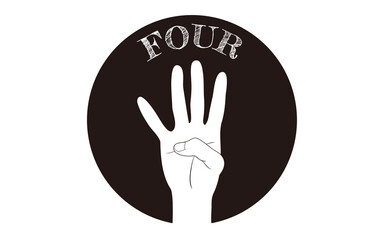 ハンドサインのアイコン、数字の4、指文字.ベクターイラスト.