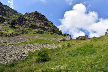 Fototapeta na wymiar Old alpine huts in Valsesia Piedmont